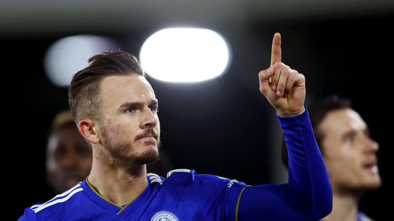 James Maddison celebrates scoring Leicester's equaliser