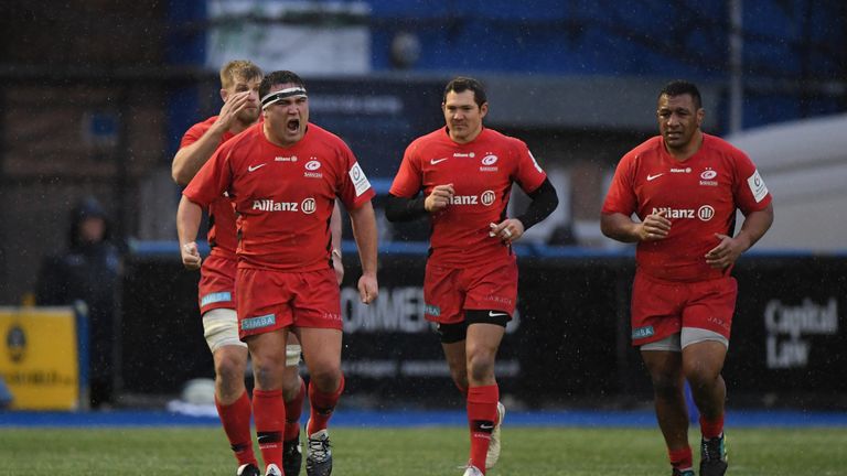 Jamie George celebrates scoring a try at Cardiff Arms Park
