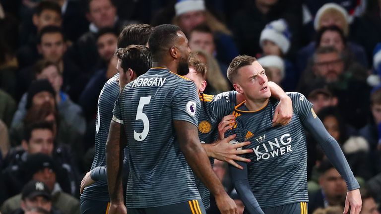 Jamie Vardy celebrates with his team-mates