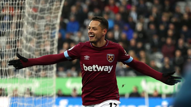 Javier Hernandez celebrates his first goal for West Ham