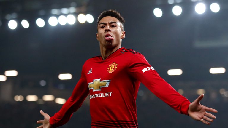 Manchester United's Jesse Lingard celebrates after scoring his team's second goal