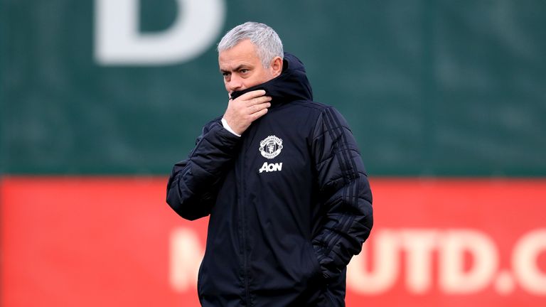 Jose Mourinho during a training session at Manchester United's AON Training Complex
