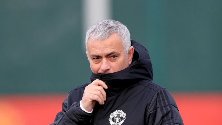 Jose Mourinho during a training session at Manchester United&#39;s AON Training Complex