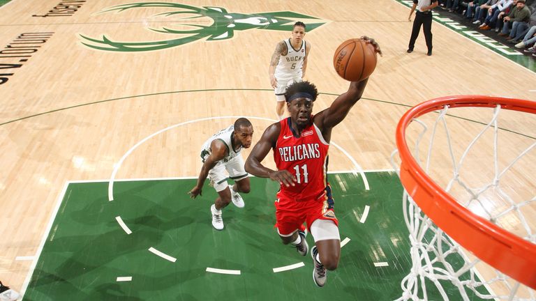 Jrue Holiday of the New Orleans Pelicans shoots the ball against the Milwaukee Bucks
