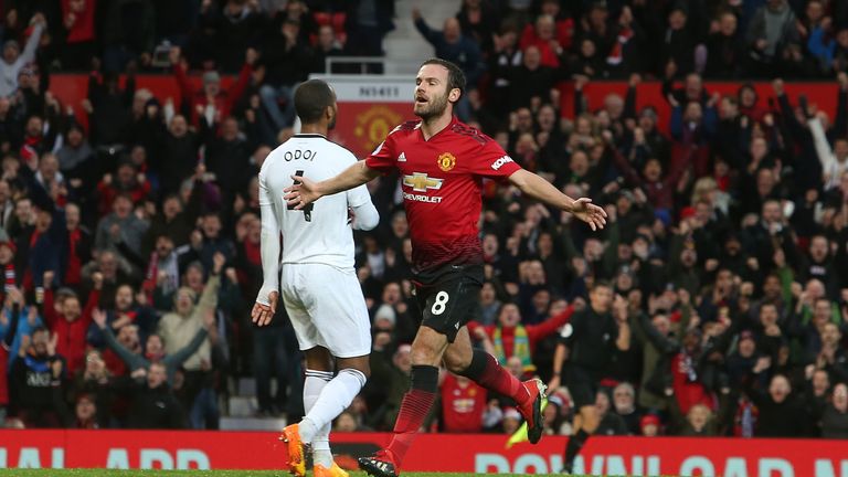 Juan Mata celebrates his goal