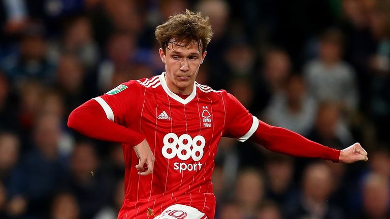 Kieran Dowell of Nottingham Forest shoots during the Carabao Cup Third Round match between Chelsea and Nottingham Forest at Stamford Bridge on September 19, 2017 in London, England. 