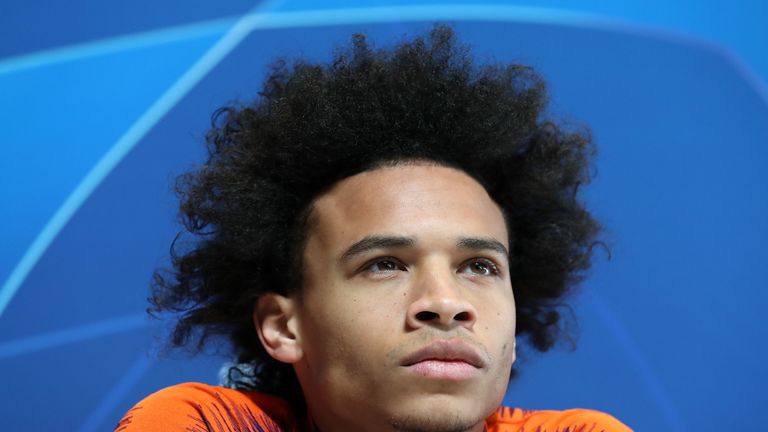 Leroy Sane during a Champions League press conference at the City Football Academy