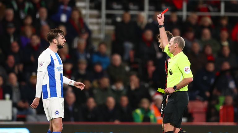 Lewis Dunk is sent off Bournemouth v Brighton
