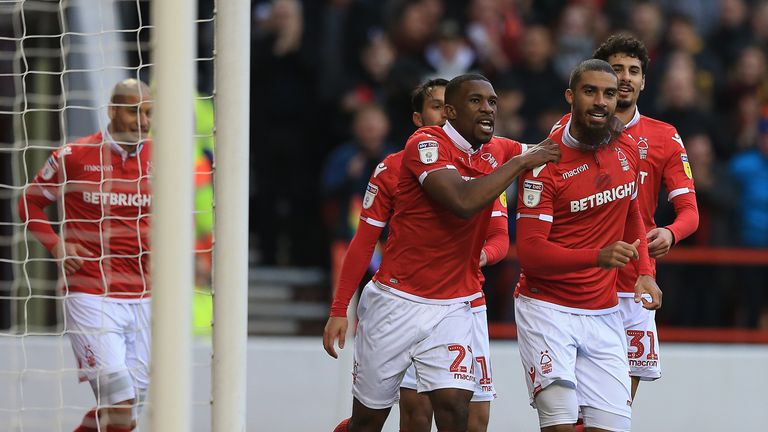 Lewis Grabban celebrates scoring for Nottingham Forest