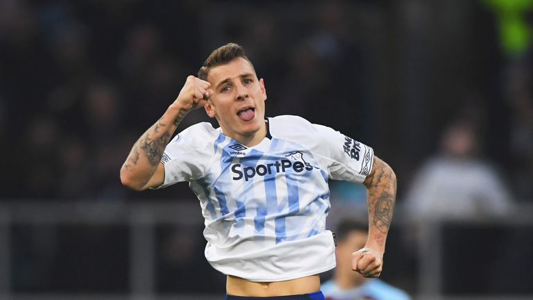 Lucas Digne celebrates scoring Everton's second