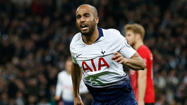Lucas Moura celebrates after scoring Tottenham's second goal of the game