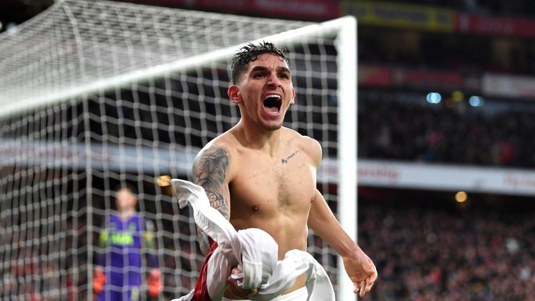 Lucas Torreira celebrates his goal