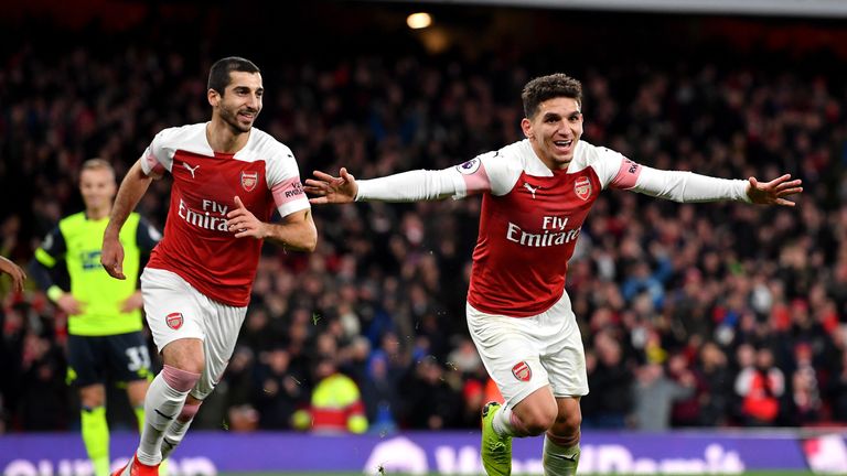 Lucas Torreira celebrates scoring for Arsenal