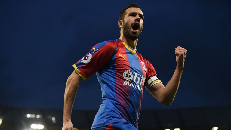 Luka Milivojevic celebrates his goal at the Etihad Stadium