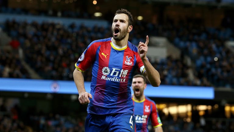 Luka Milivojevic of Crystal Palace celebrates after scoring his team's third goal