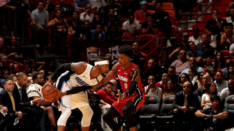 Terrence Ross #31 of the Orlando Magic handles the ball against the Miami Heat on December 4, 2018 at American Airlines Arena in Miami, Florida.