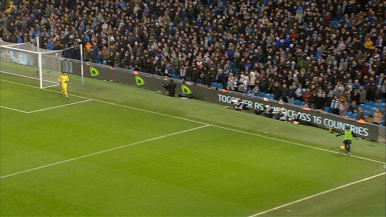 ball boy keeps ball in play for manchester city