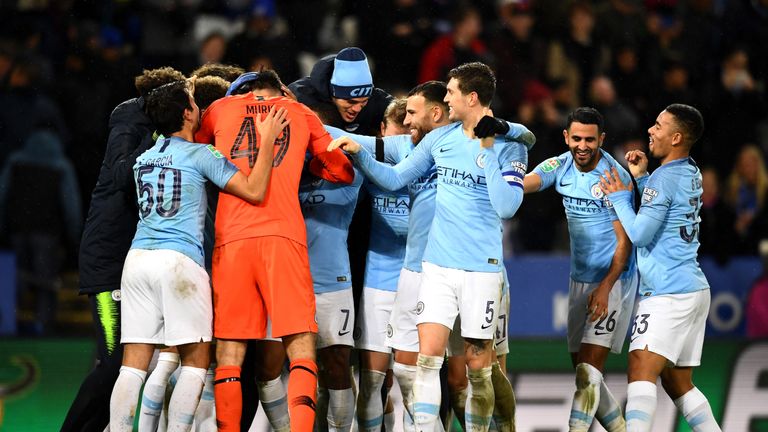 Manchester City celebrate their penalty shootout win