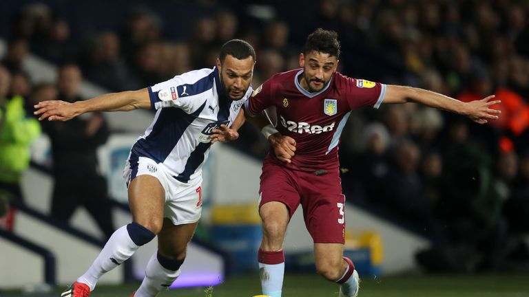 West Bromwich Albion&#39;s Matt Phillips and Aston Villa&#39;s Neil Taylor during the Sky Bet Championship match at The Hawthorns