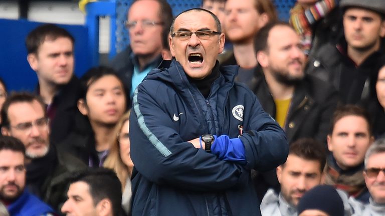 Maurizio Sarri watches from the touchline
