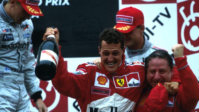 The race Michael described as his very best. At the fifth attempt, he won his first world title with Ferrari - ending their 21-year wait. A gripping Suzuka duel with Hakkinen at 2000's penultimate round turned at the final stops in Michael's favour.