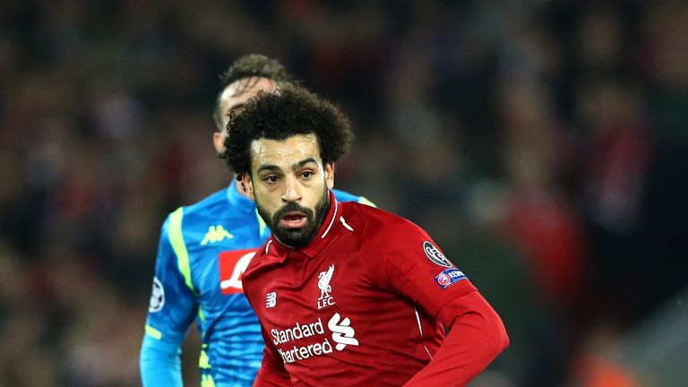 Mohamed Salah in action for Liverpool against Napoli in Champions League