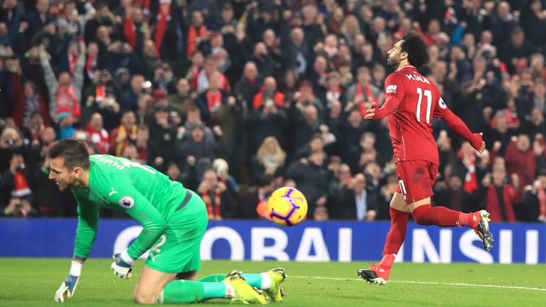 Mohamed Salah celebrates his goal