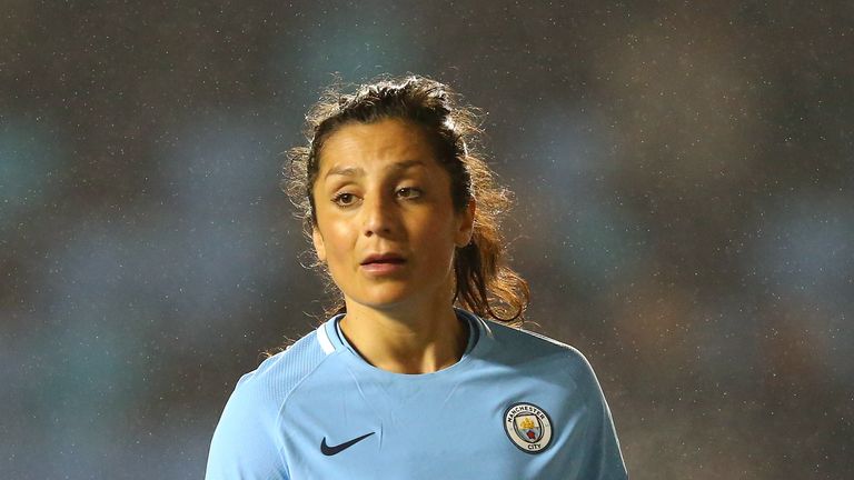 Nadia of Manchester City Women of Linkoping during the UEFA Women's Champions League quarter final, first leg match between Manchester City Women and Linkoping at The Academy Stadium on March 21, 2018 in Manchester, England.