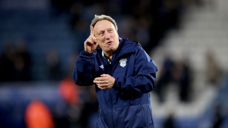 Cardiff City manager Neil Warnock celebrates after the final whistle