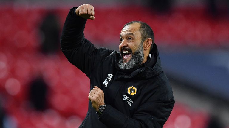 Nuno Espirito Santo celebrates Wolves' 3-1 away win over Tottenham