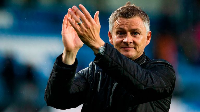 Molde FK´s headcoach Ole Gunnar Solskjaer celebrates after the UEFA Champions League third round, second leg qualifying football match between Molde FK and Hibernian at the Aker Stadium in Molde, Norway, on August 16, 2018