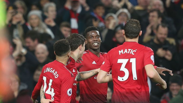 Paul Pogba celebrates doubling Manchester United's lead