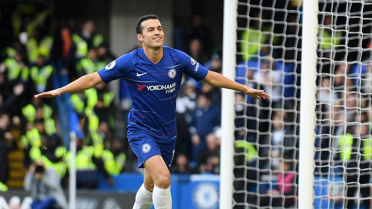 Pedro celebrates his goal against Fulham