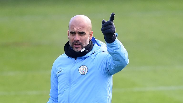 Pep Guradiola takes a Manchester City training session