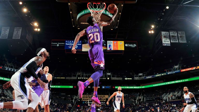 PHOENIX, AZ - NOVEMBER 30: Josh Jackson #20 of the Phoenix Suns goes to the basket against the Orlando Magic on November 30, 2018 at Talking Stick Resort Arena in Phoenix, Arizona. NOTE TO USER: User expressly acknowledges and agrees that, by downloading and/or using this photograph, user is consenting to the terms and conditions of the Getty Images License Agreement. Mandatory Copyright Notice: Copyright 2018 NBAE (Photo by Barry Gossage/NBAE via Getty Images)