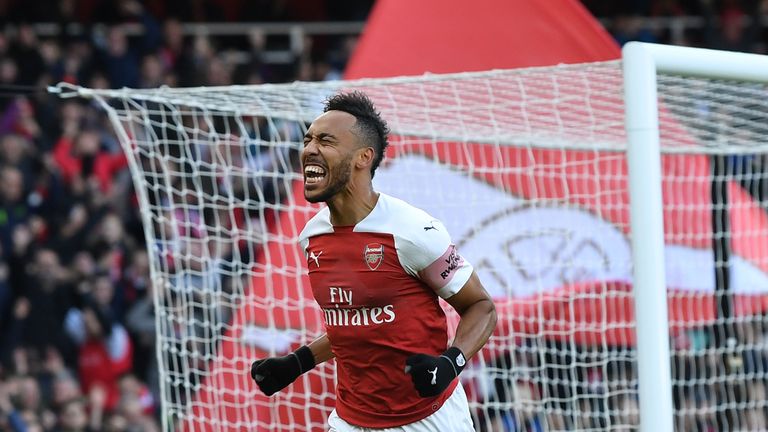 Pierre-Emerick Aubameyang celebrates putting Arsenal 1-0 up