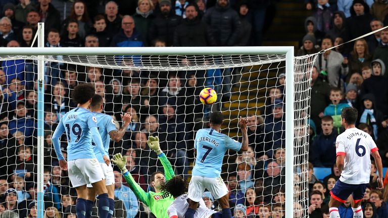 Raheem Sterling scores Manchester City's second against Bournemouth