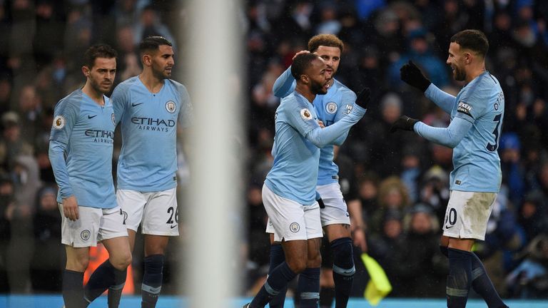 Raheem Sterling celebrates his goal with team-mates