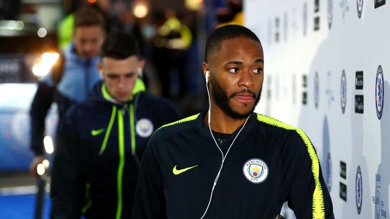 Raheem Sterling prior to the Premier League match between Chelsea FC and Manchester City at Stamford Bridge on December 8, 2018 in London, United Kingdom.