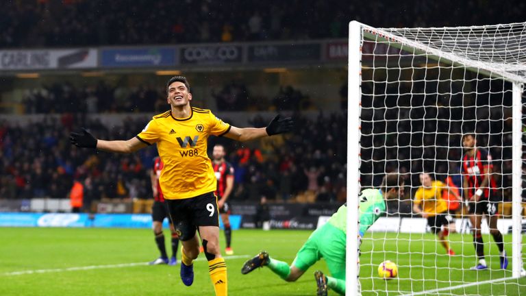 Raul Jimenez during the Premier League match between Wolverhampton Wanderers and AFC Bournemouth at Molineux on December 15, 2018 in Wolverhampton, United Kingdom.