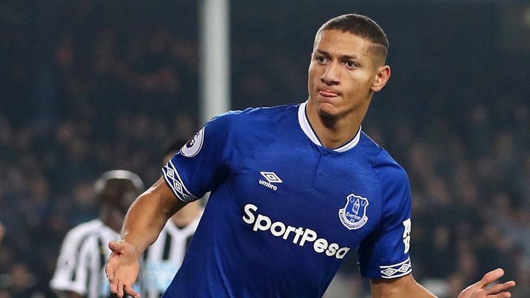 Richarlison celebrates after scoring Everton's equaliser