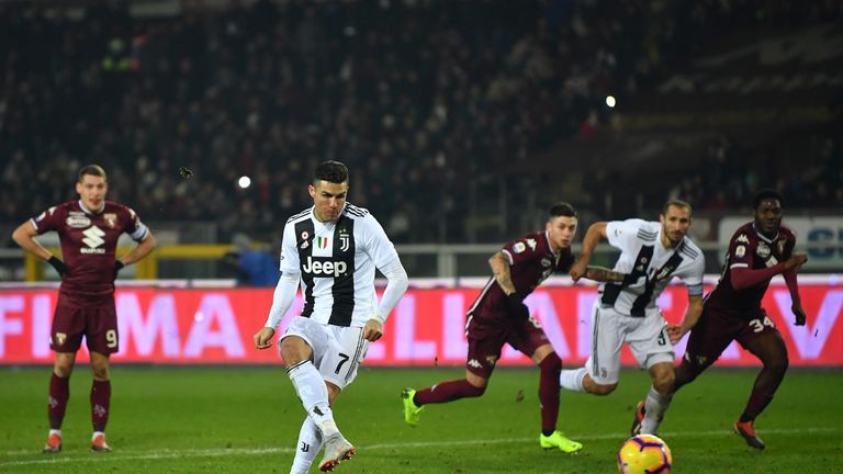 during the Serie A match between Torino FC and Juventus at Stadio Olimpico di Torino on December 16, 2018 in Turin, Italy.