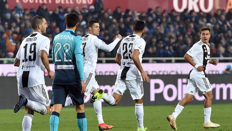Cristiano Ronaldo celebrates his strike having come off the bench for Juventus