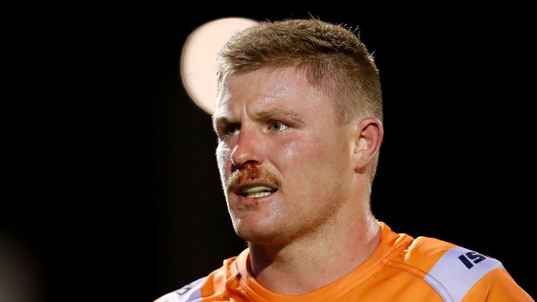 London Broncos forward Luke Yates, pictured playing for Newcastle Knights in 2018