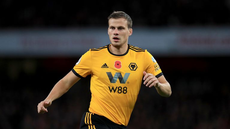 Ryan Bennett of Wolves in action against Arsenal at the Emirates Stadium