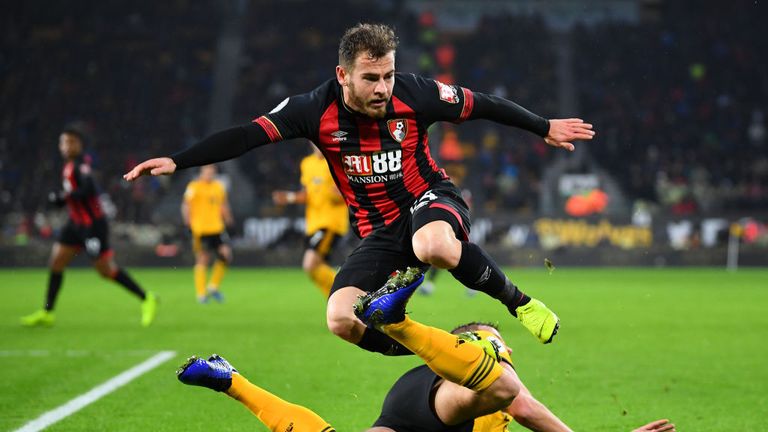 Ryan Bennett challenges Bournemouth's Ryan Fraser