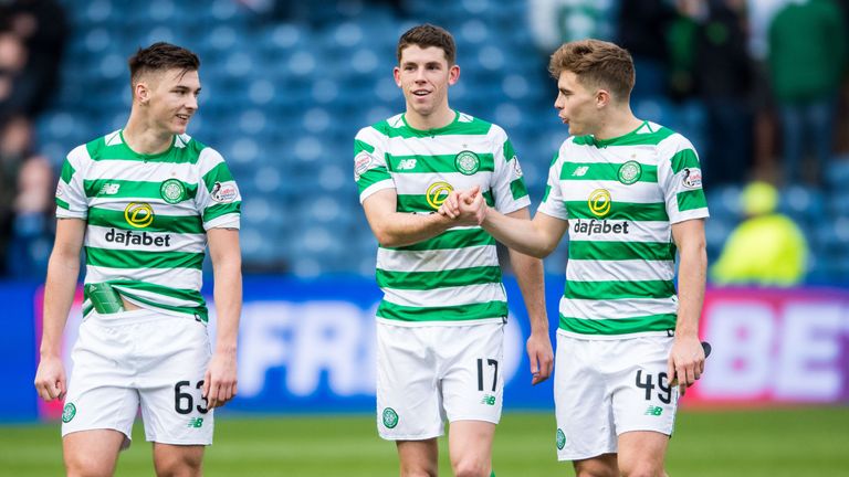 Ryan Christie (left) is congratulated by team-mate James Forrest