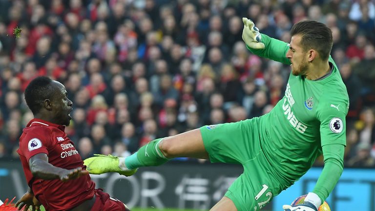 Sadio Mane was unable to get enough on this effort to find the net