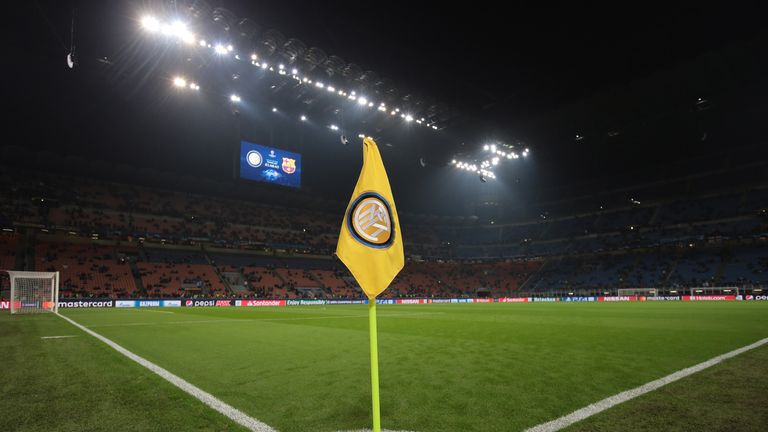 during the Group B match of the UEFA Champions League between FC Internazionale and FC Barcelona at San Siro Stadium on November 6, 2018 in Milan, Italy.