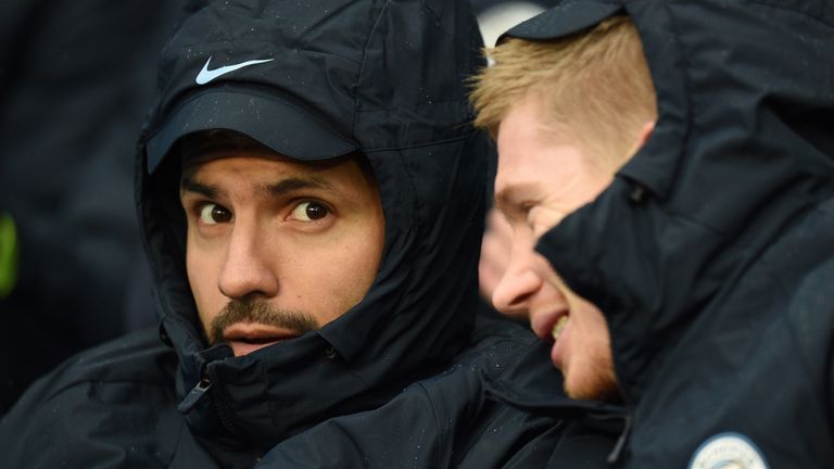 Sergio Aguero and Kevin De Bruyne on the Manchester City bench